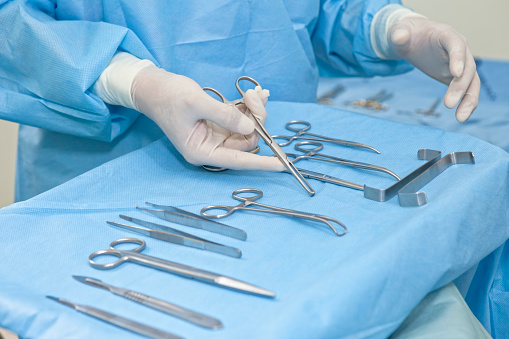 Close up of surgical instruments