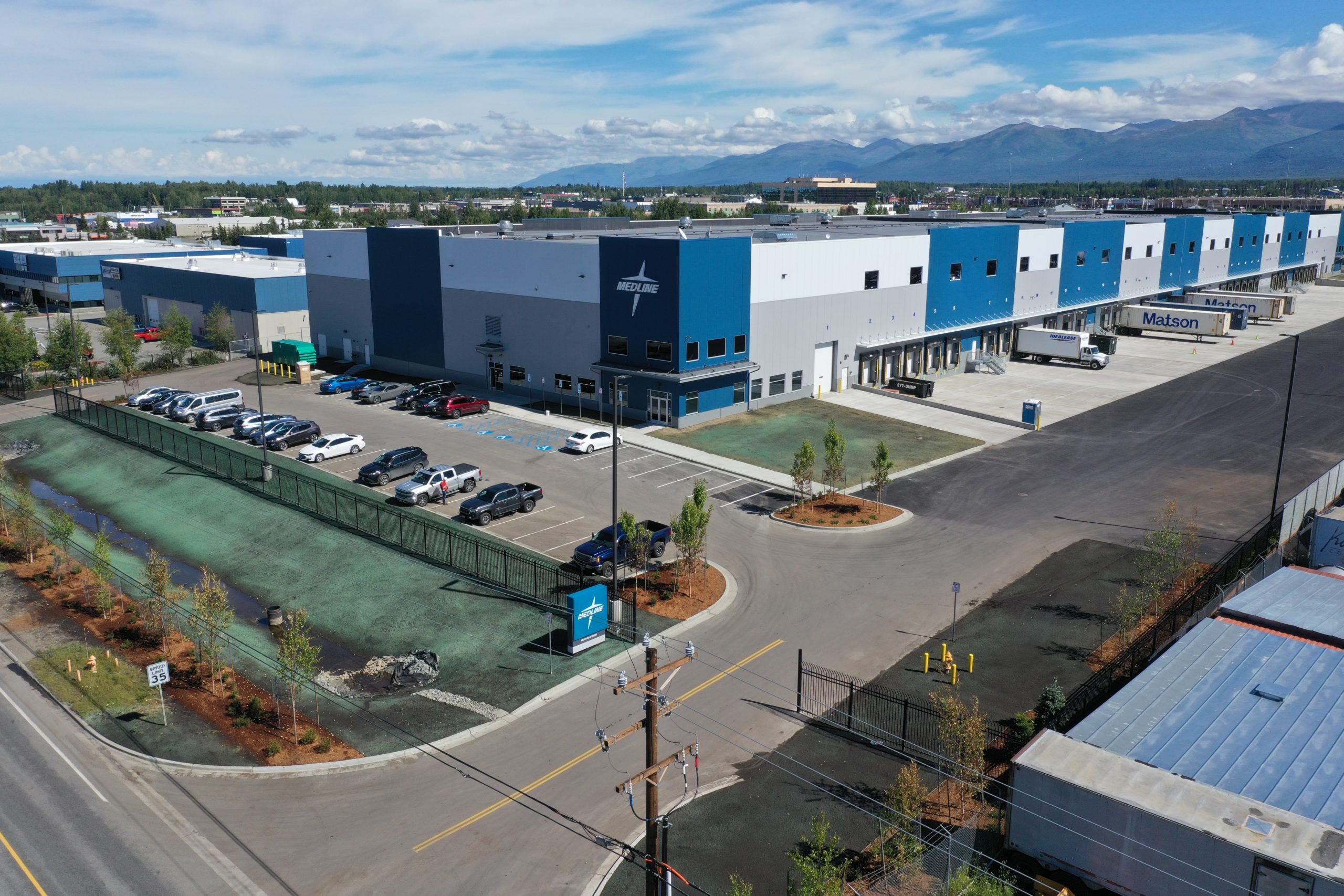 Aerial view of Medline distribution center in Anchorage Alaska