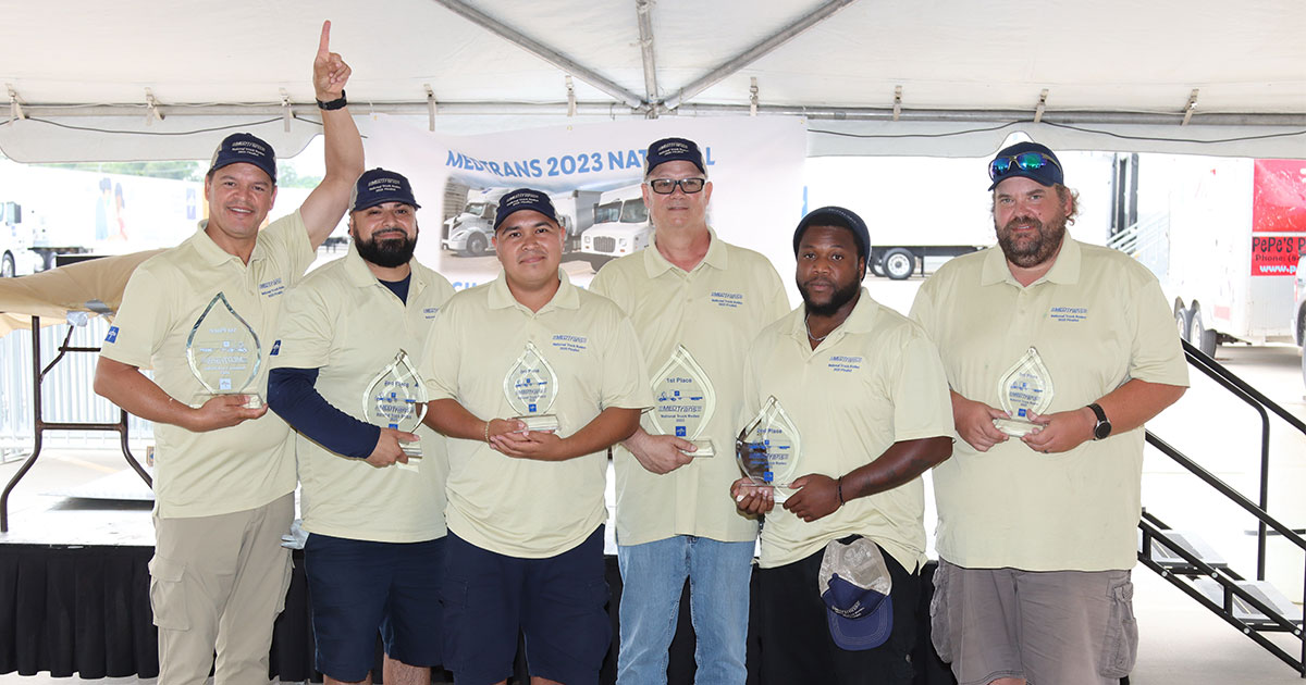 Medline's first-ever National Truck Rodeo had six winners in two categories. In the first category, package and straight trucks the winners were: 1st place, Luis Becerra Leal of Katy, TX; 2nd place, Samuel Garcia of Modesto, CA, 3rd place, Ivan Arroyo, of Chicago, IL. In the second category, tractor trailers, the winners were: 1st place, Arthur “AP” Porn, Hemet, CA; 2nd place, Troy White, McDonough, GA, and 3rd place, Brad Willard, Wadsworth, IL.