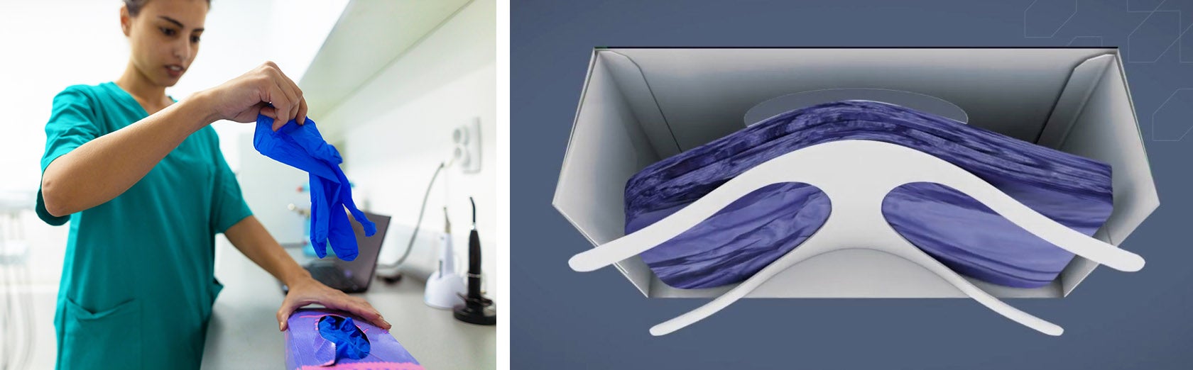 Dentist young woman putting on protective gloves